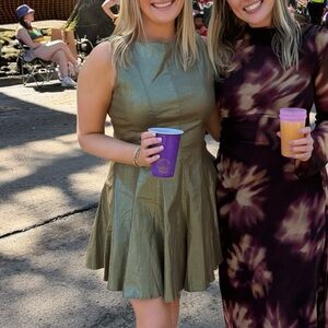 Women's Olive Green Sleeveless A-Line Dress